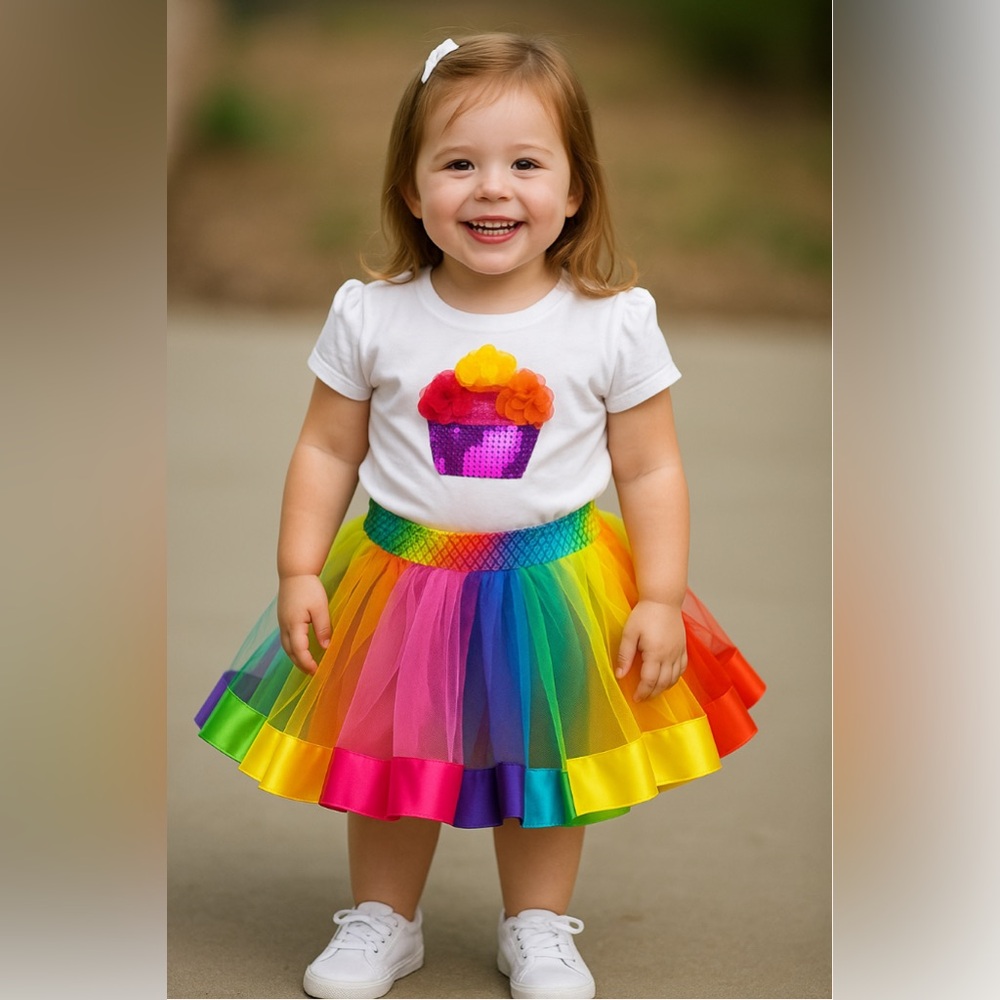 Rainbow Tutu Skirt with Cupcake Shirt